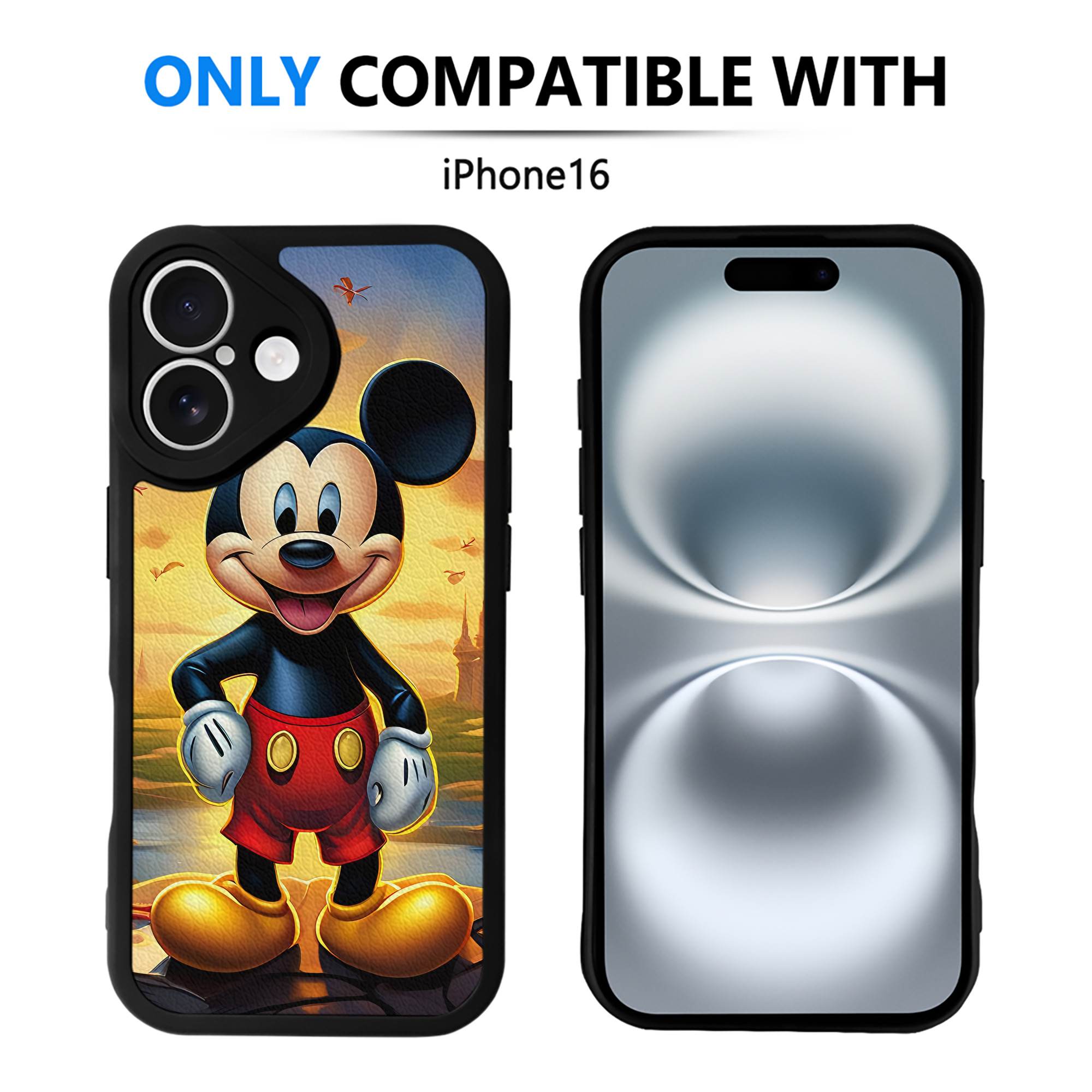 （画像用） ミッキーマウス Mickey Mouse 【iPhone 16シリーズ対応】シリコンスマホケース（レザー調） 材質：シリコン